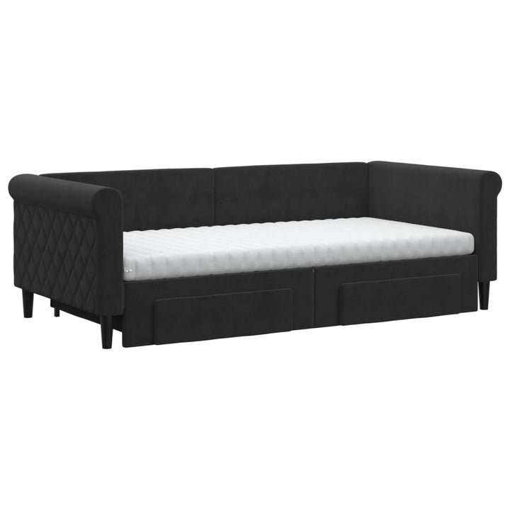 daybed med udtræk og skuffer 90x190 cm velour sort