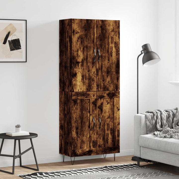 højskab 69,5x34x180 cm konstrueret træ røget egetræsfarve