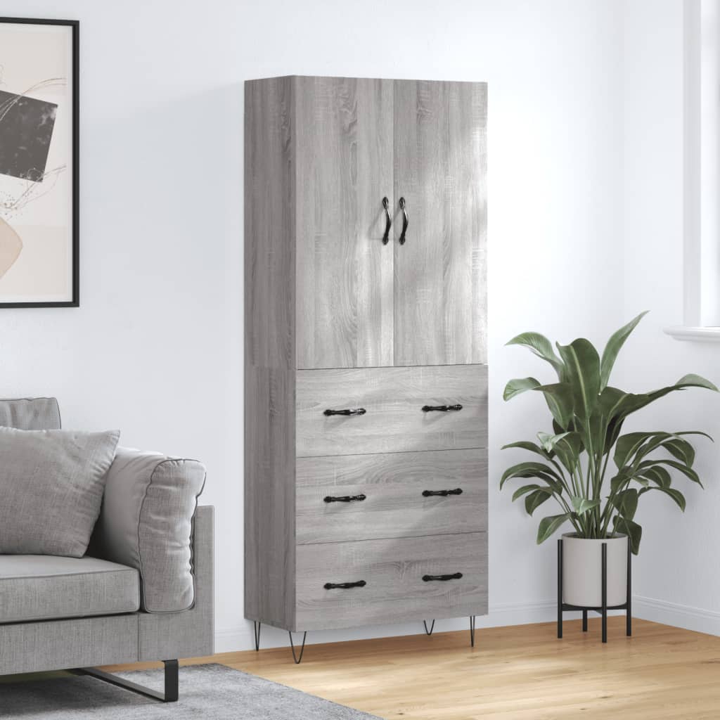 højskab 69,5x34x180 cm konstrueret træ grå sonoma-eg