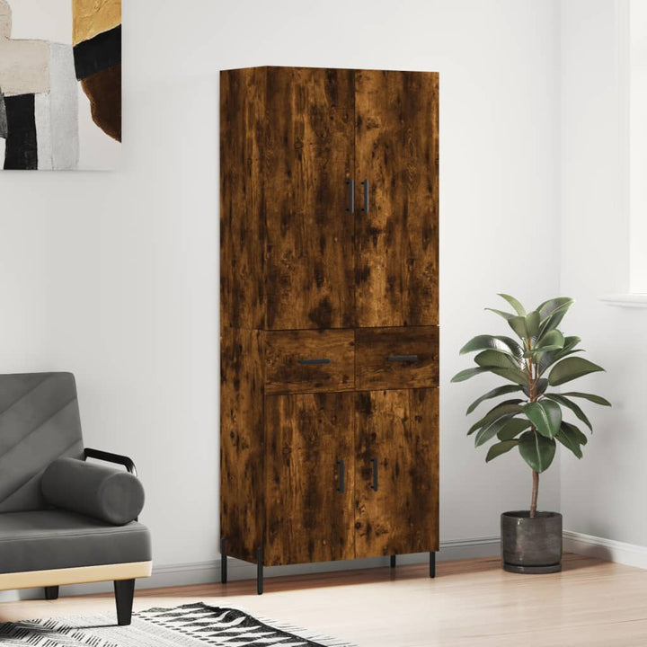 højskab 69,5x34x180 cm konstrueret træ røget egetræsfarve