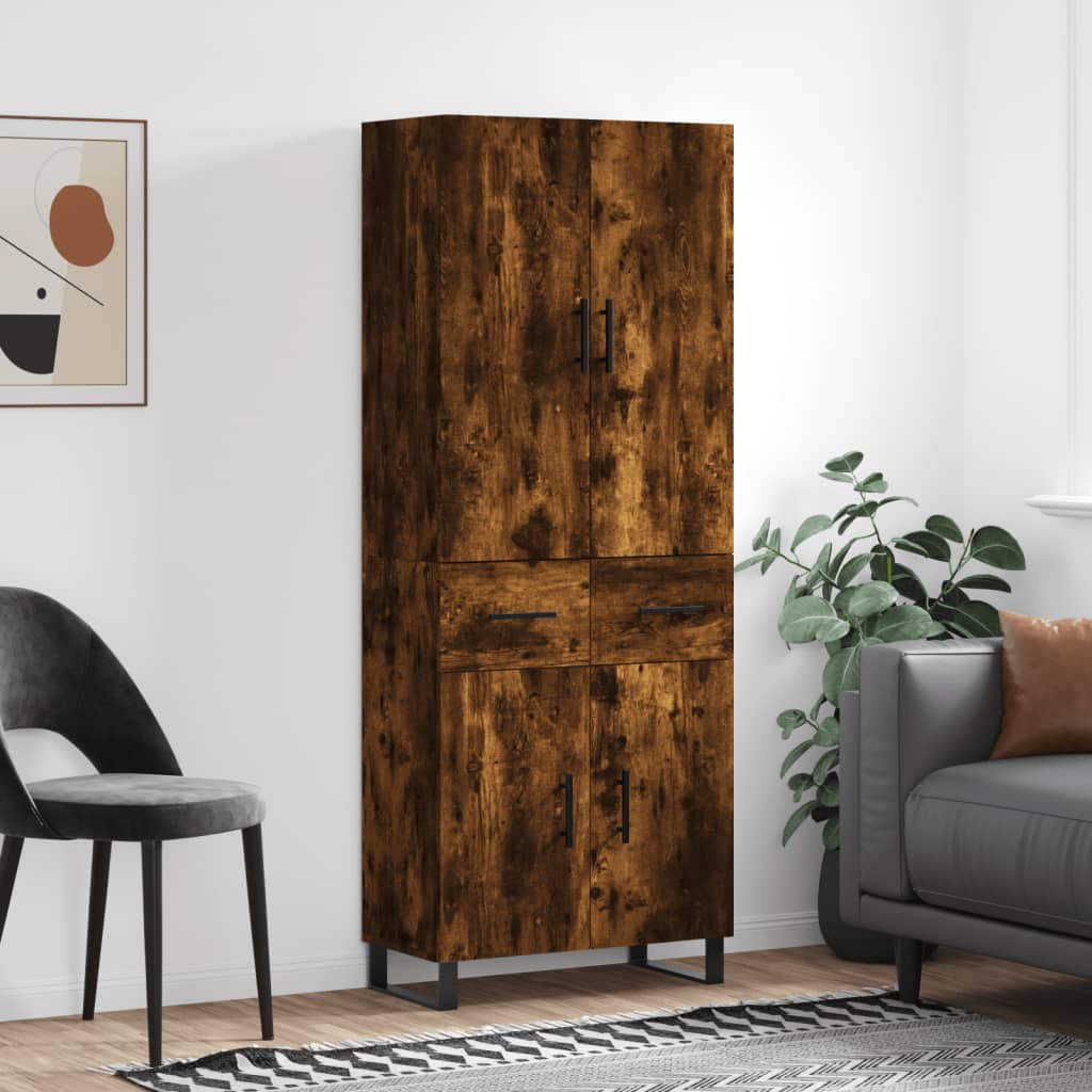 højskab 69,5x34x180 cm konstrueret træ røget egetræsfarve