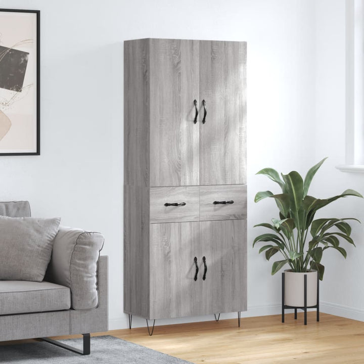 højskab 69,5x34x180 cm konstrueret træ grå sonoma-eg
