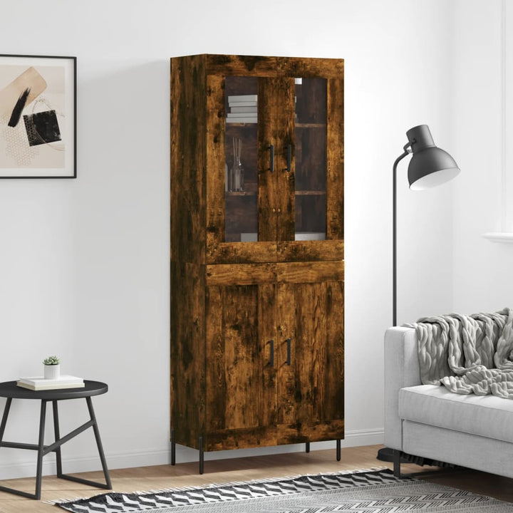 højskab 69,5x34x180 cm konstrueret træ røget egetræsfarve