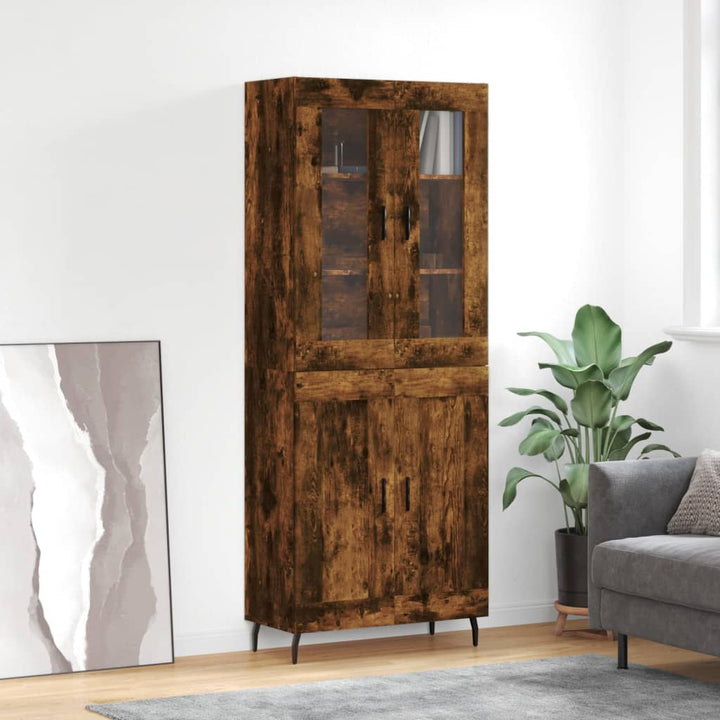 højskab 69,5x34x180 cm konstrueret træ røget egetræsfarve