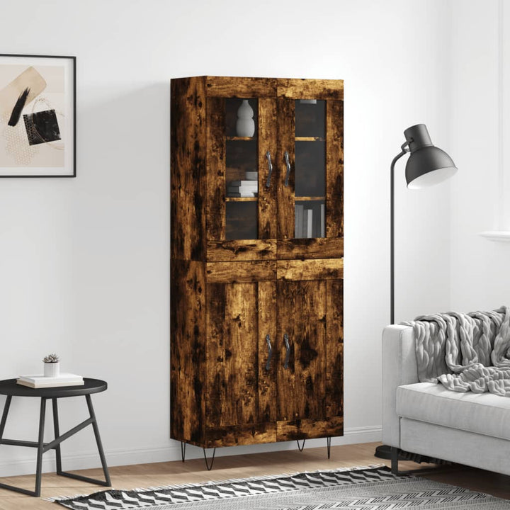 højskab 69,5x34x180 cm konstrueret træ røget egetræsfarve