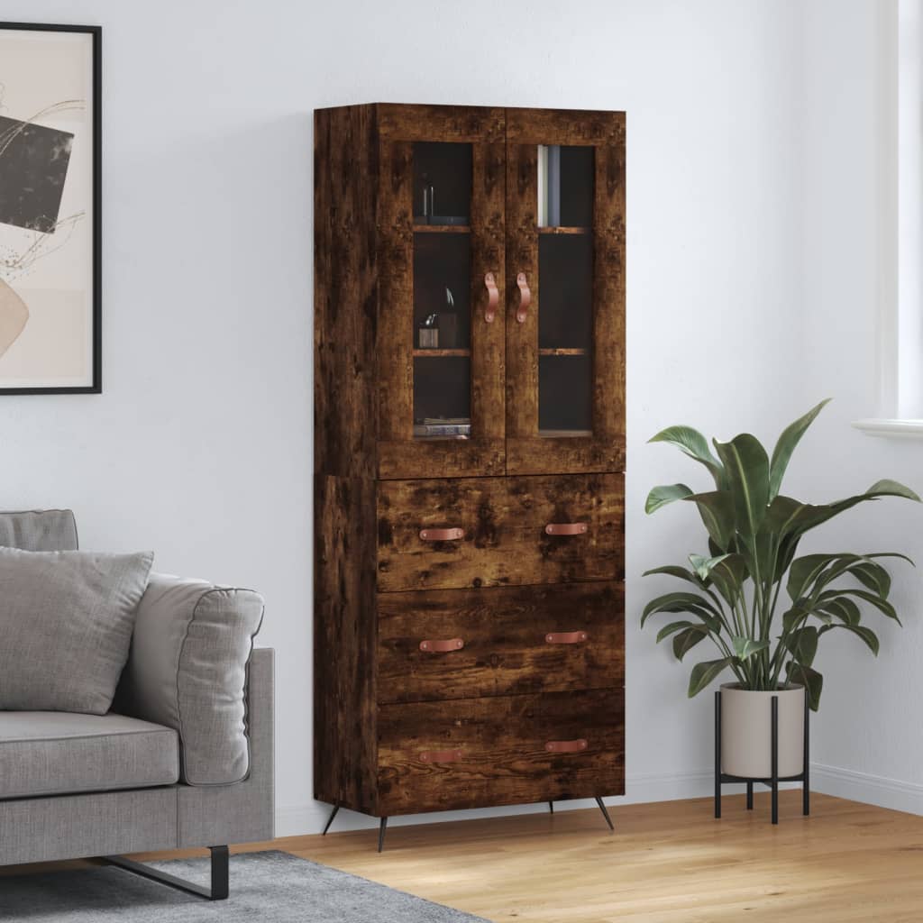 højskab 69,5x34x180 cm konstrueret træ røget egetræsfarve
