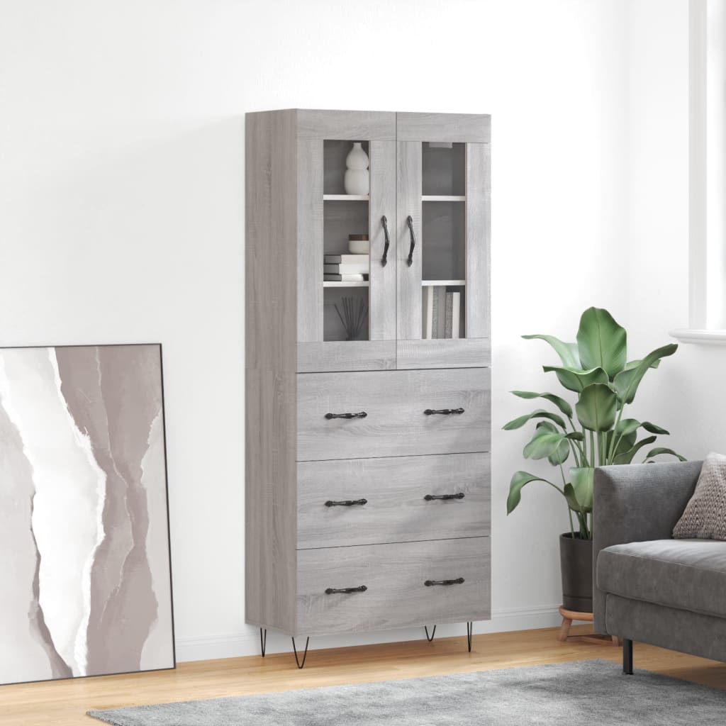 højskab 69,5x34x180 cm konstrueret træ grå sonoma-eg