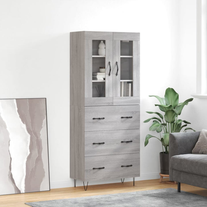 højskab 69,5x34x180 cm konstrueret træ grå sonoma-eg