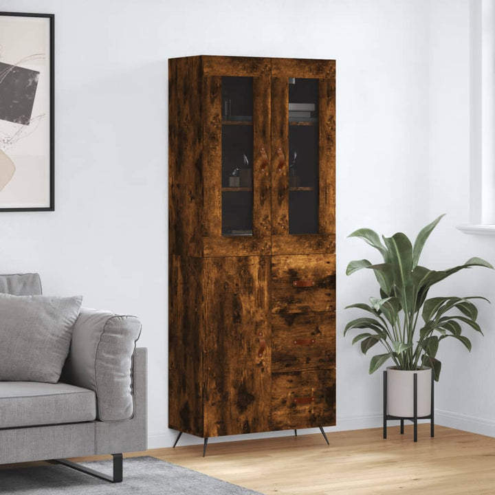 højskab 69,5x34x180 cm konstrueret træ røget egetræsfarve