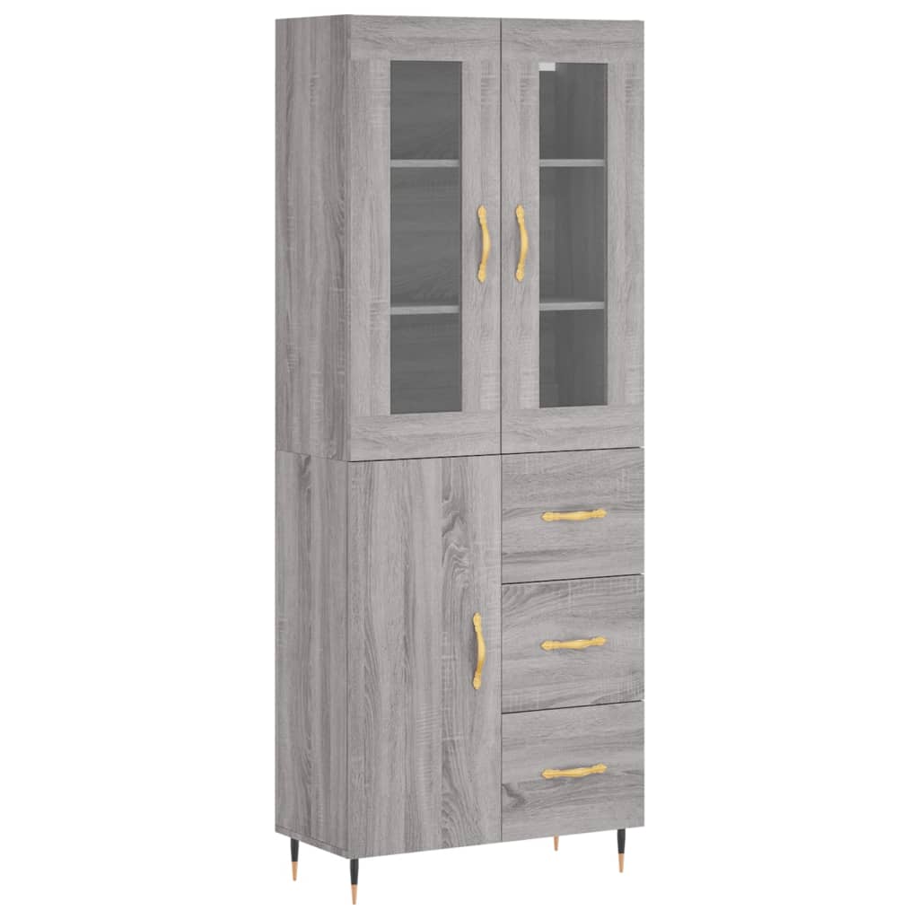 højskab 69,5x34x180 cm konstrueret træ grå sonoma-eg
