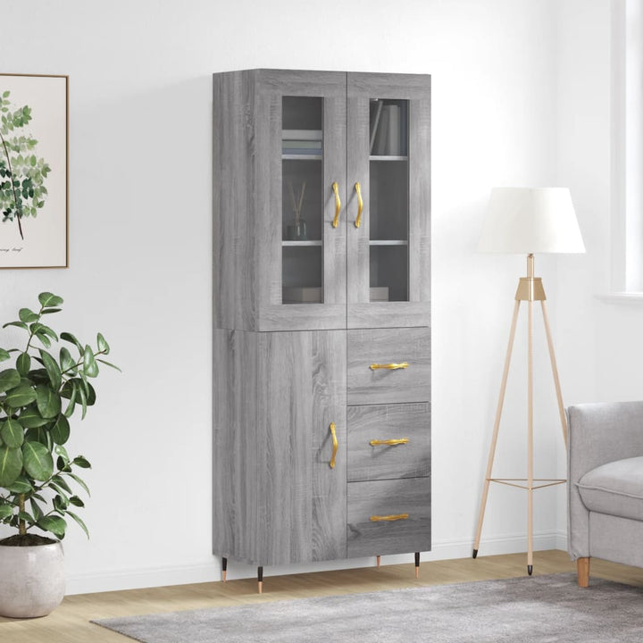 højskab 69,5x34x180 cm konstrueret træ grå sonoma-eg