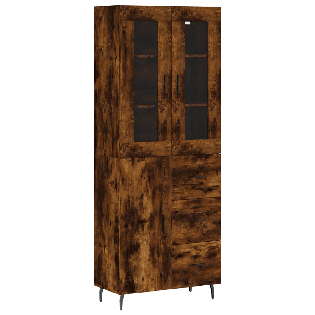 højskab 69,5x34x180 cm konstrueret træ røget egetræsfarve