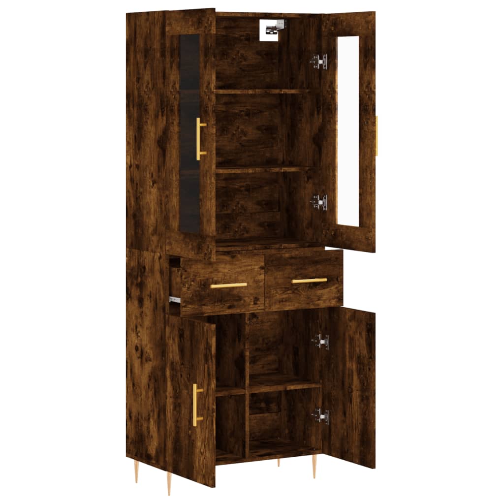 højskab 69,5x34x180 cm konstrueret træ røget egetræsfarve