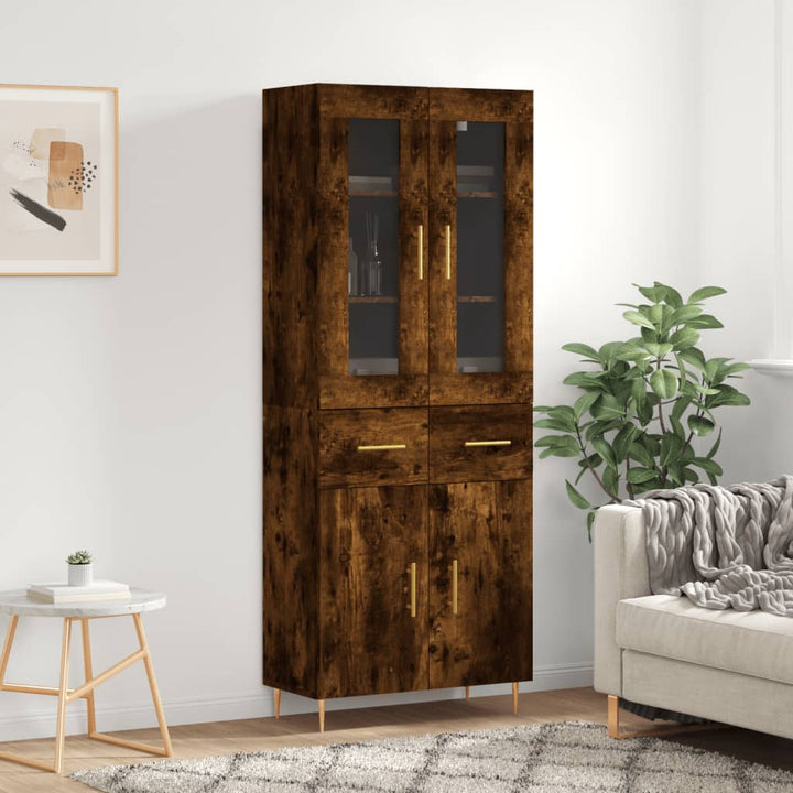 højskab 69,5x34x180 cm konstrueret træ røget egetræsfarve