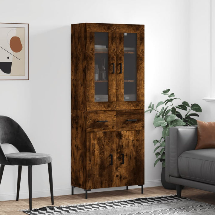 højskab 69,5x34x180 cm konstrueret træ røget egetræsfarve