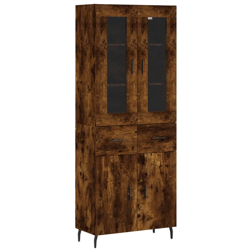 højskab 69,5x34x180 cm konstrueret træ røget egetræsfarve