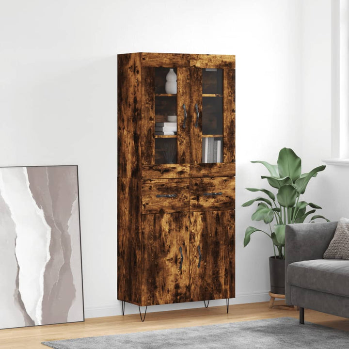 højskab 69,5x34x180 cm konstrueret træ røget egetræsfarve