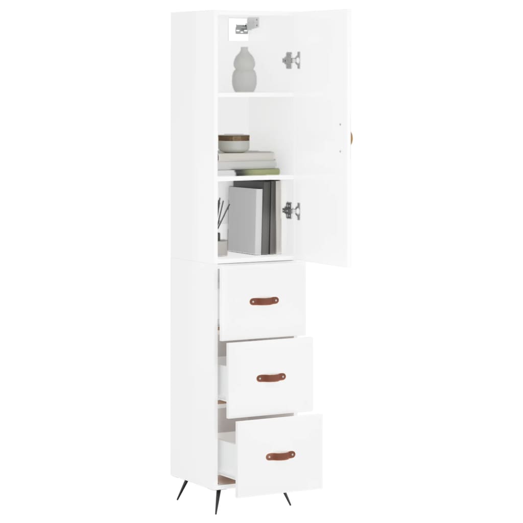 skab 34,5x34x180 cm konstrueret træ hvid højglans
