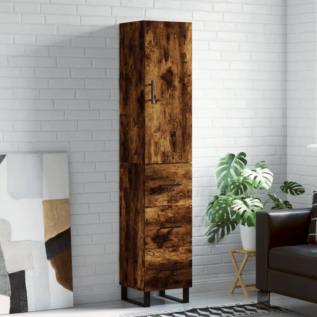 skab 34,5x34x180 cm konstrueret træ røget egetræ
