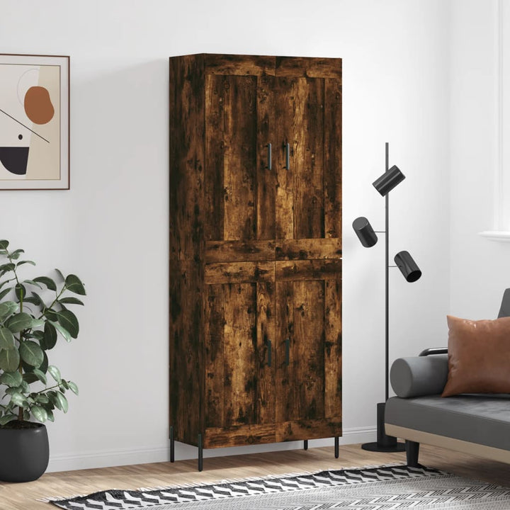 højskab 69,5x34x180 cm konstrueret træ røget egetræsfarve