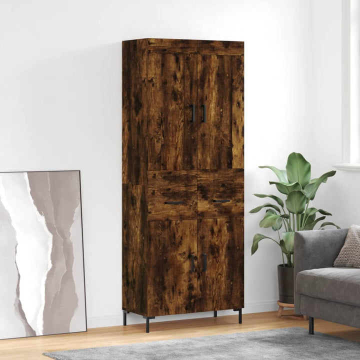 højskab 69,5x34x180 cm konstrueret træ røget egetræsfarve