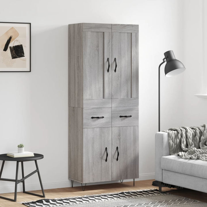 højskab 69,5x34x180 cm konstrueret træ grå sonoma-eg