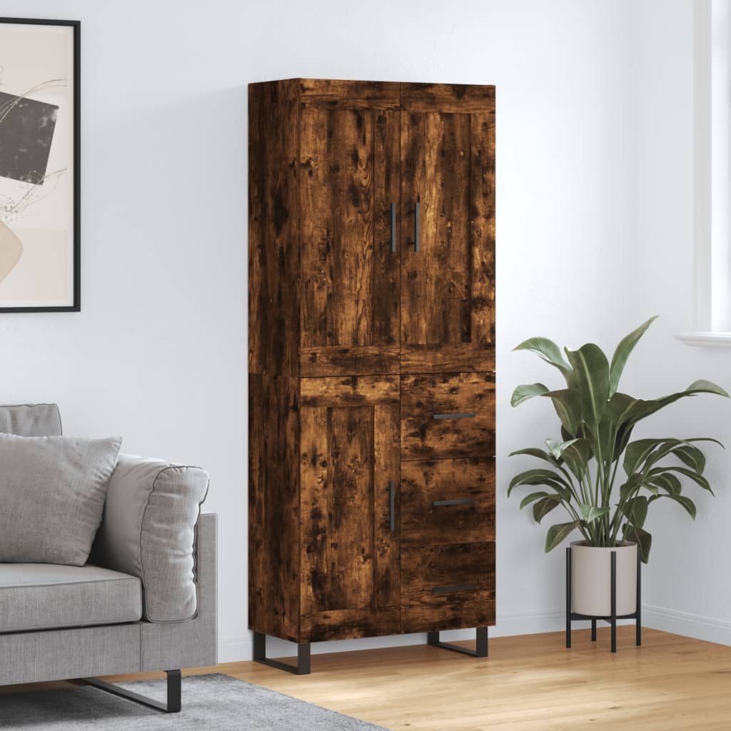 højskab 69,5x34x180 cm konstrueret træ røget egetræsfarve