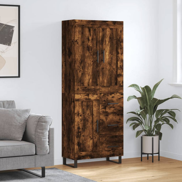 højskab 69,5x34x180 cm konstrueret træ røget egetræsfarve