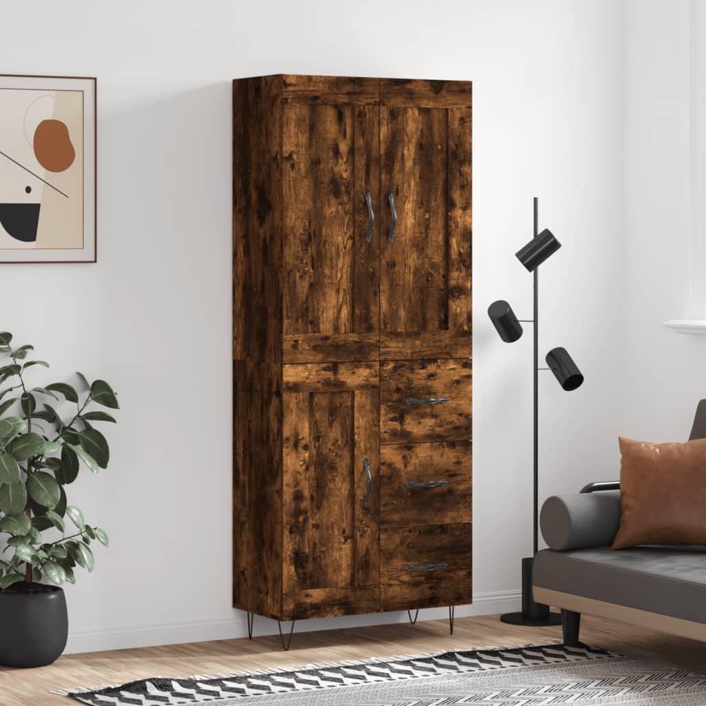højskab 69,5x34x180 cm konstrueret træ røget egetræsfarve