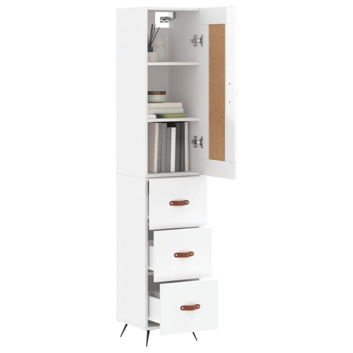 skab 34,5x34x180 cm konstrueret træ hvid højglans