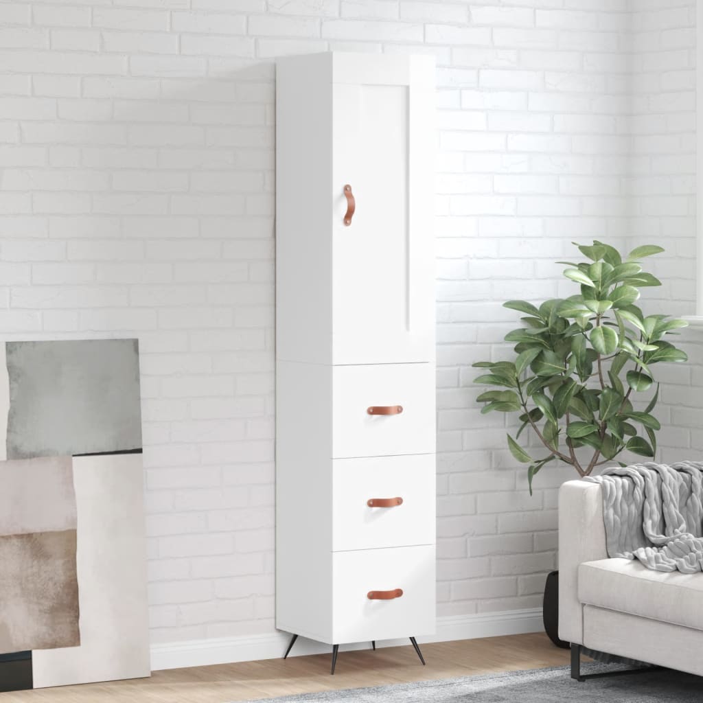 skab 34,5x34x180 cm konstrueret træ hvid højglans