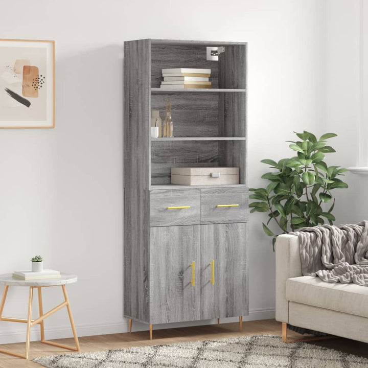højskab 69,5x34x180 cm konstrueret træ grå sonoma-eg