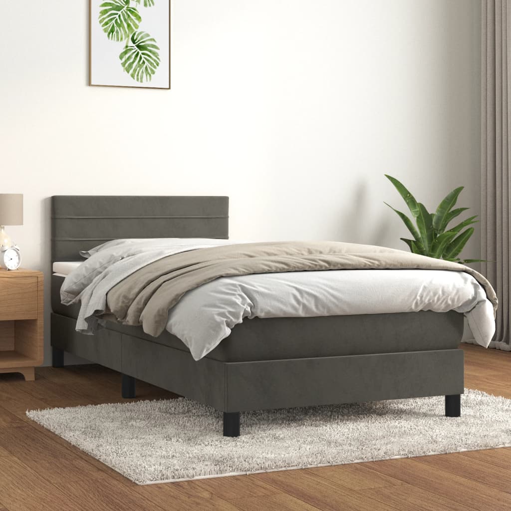 kontinentalseng med madras 100x200 cm fløjl mørkegrå