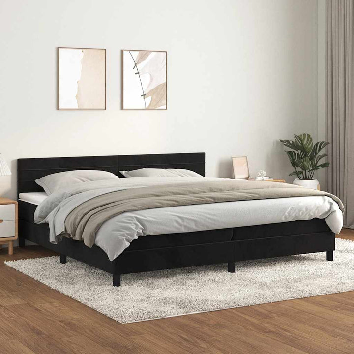 kontinentalseng med madras 200x200 cm fløjl sort