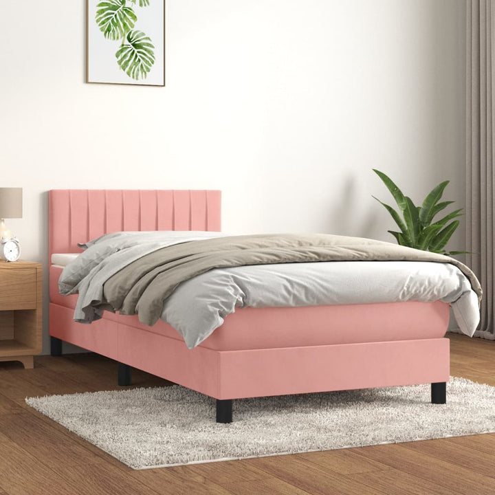 kontinentalseng med madras 90x200 cm fløjl lyserød