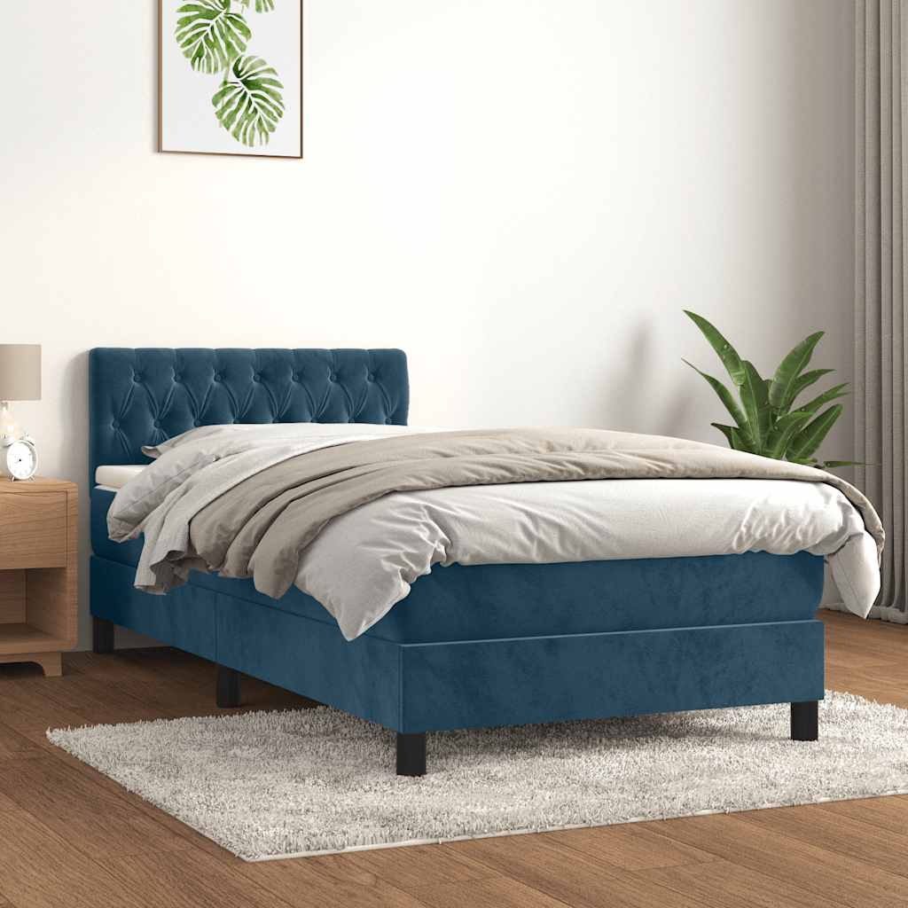 kontinentalseng med madras 90x200 cm fløjl mørkeblå