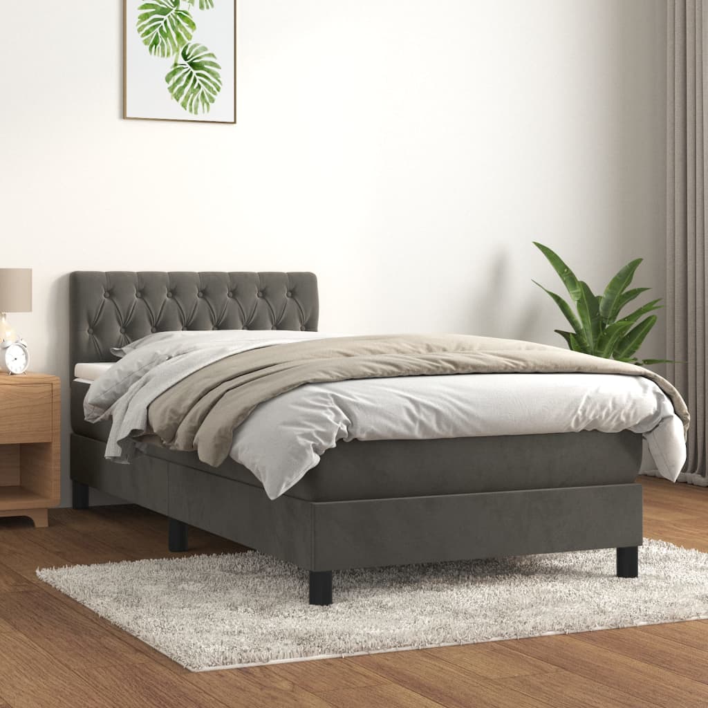 kontinentalseng med madras 100x200 cm fløjl mørkegrå