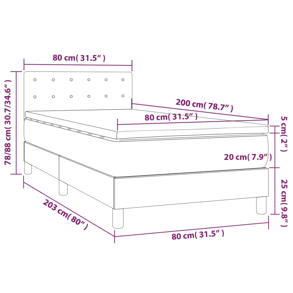kontinentalseng med madras 80x200 cm fløjl lysegrå