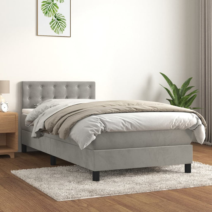 kontinentalseng med madras 80x200 cm fløjl lysegrå