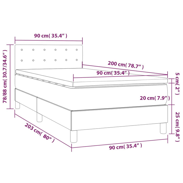 kontinentalseng med madras 90x200cm fløjl mørkegrå