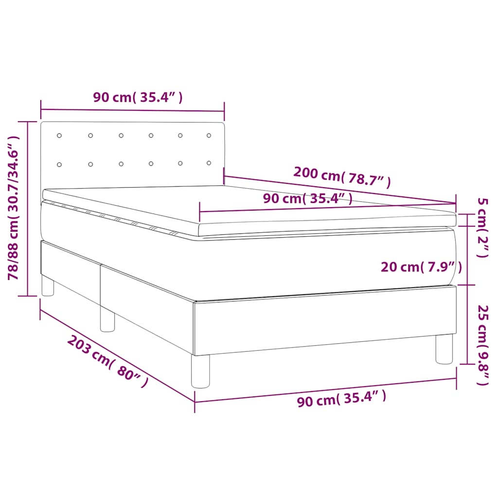 kontinentalseng med madras 90x200 cm fløjl sort