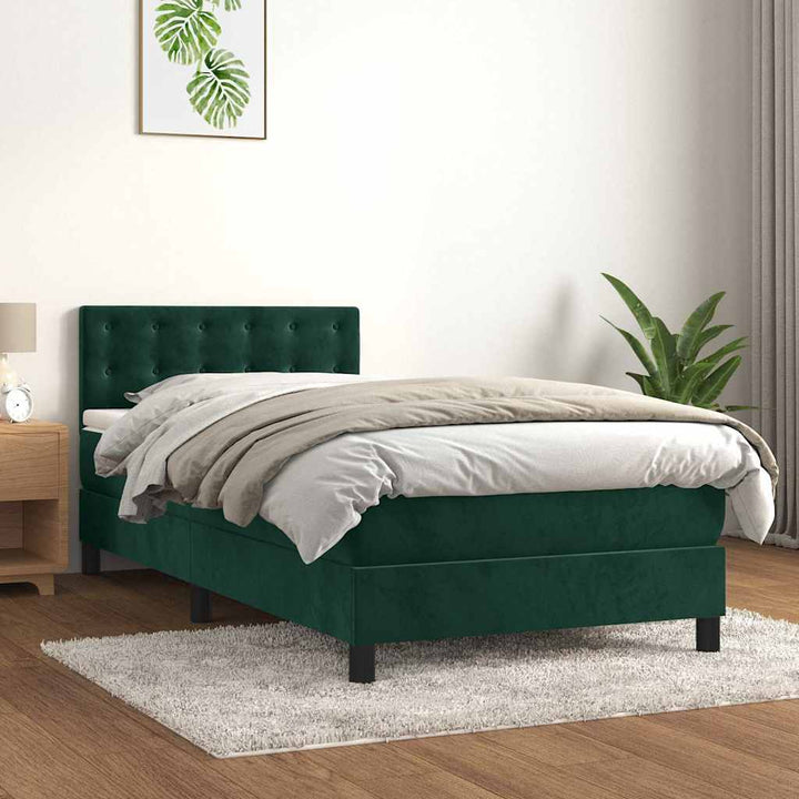 kontinentalseng med madras 90x200 cm fløjl mørkegrøn