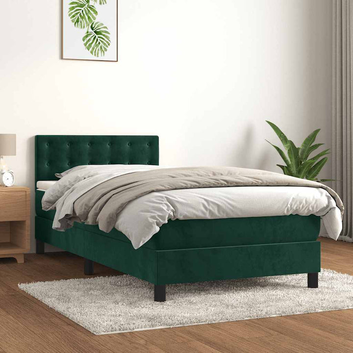 kontinentalseng med madras 100x200 cm fløjl mørkegrøn