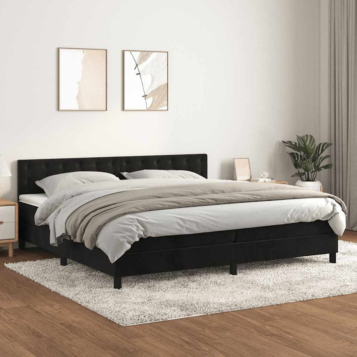 kontinentalseng med madras 200x200 cm fløjl sort