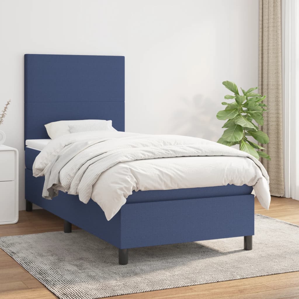 kontinentalseng med madras 90x190 cm stof blå