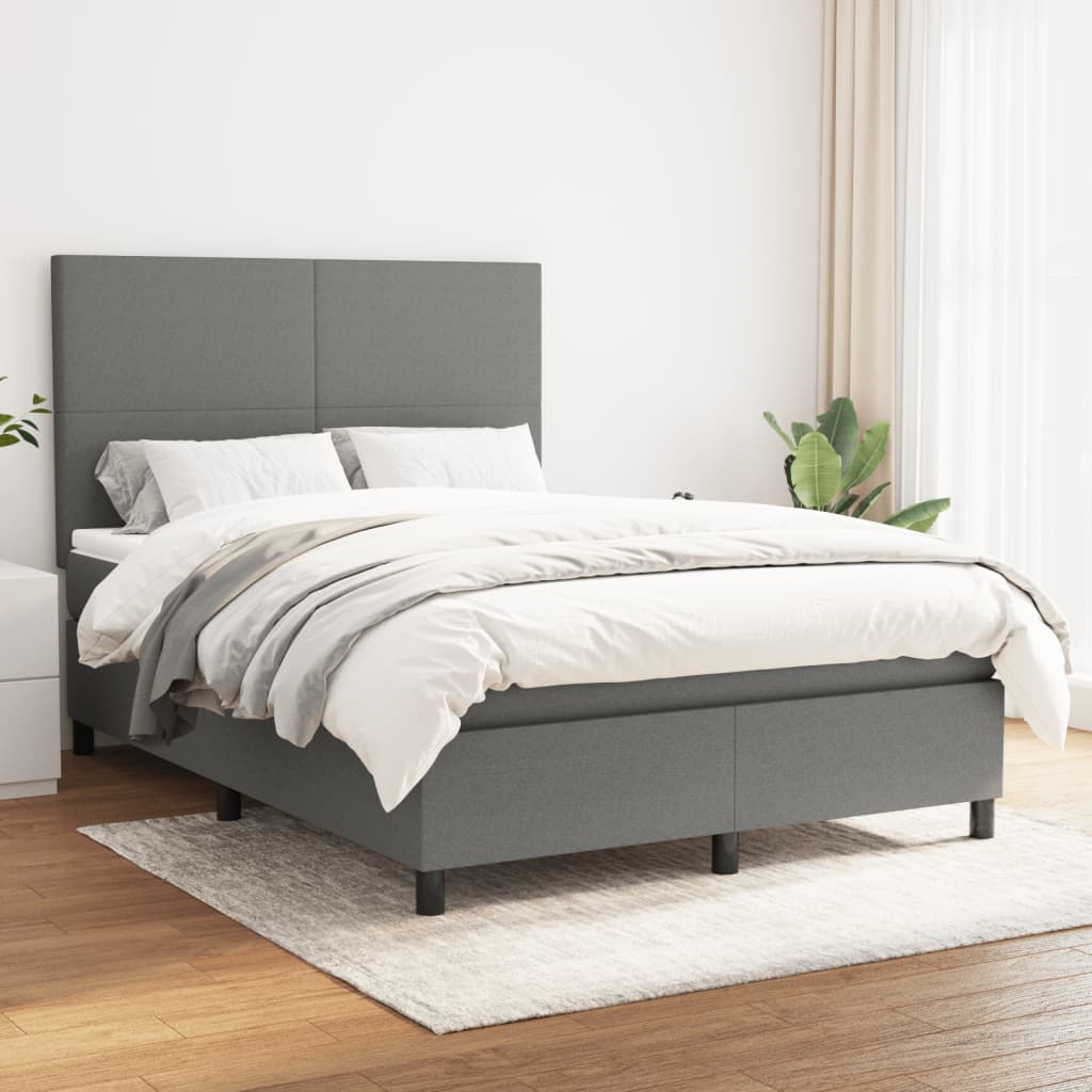kontinentalseng med madras 140x190 cm stof mørkegrå
