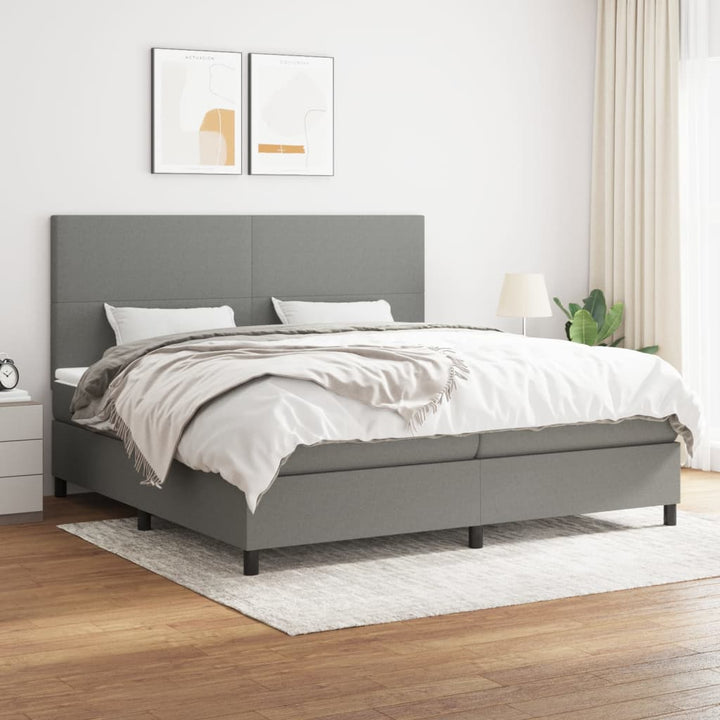 kontinentalseng med madras 200x200 cm stof mørkegrå