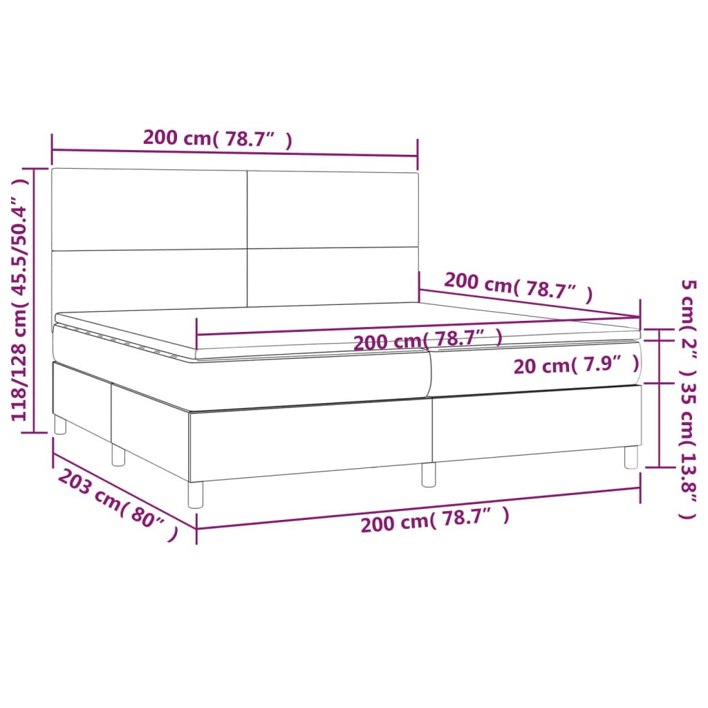 kontinentalseng med madras 200x200 cm stof cremefarvet