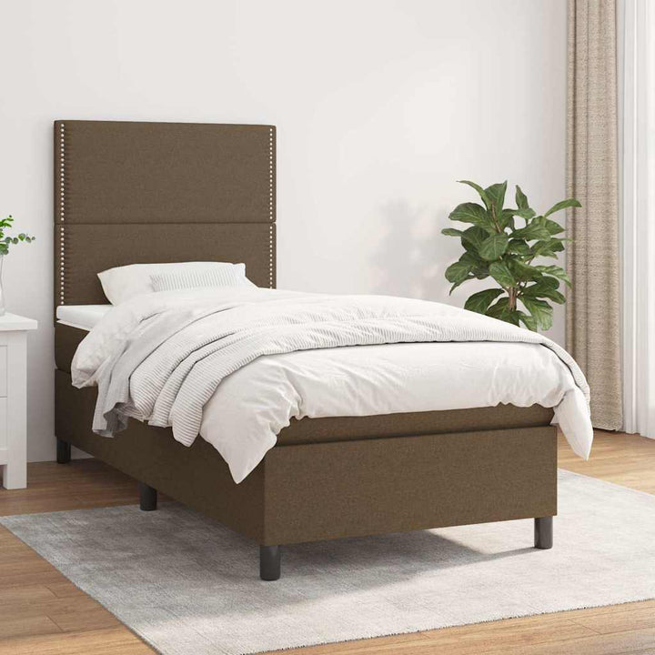 kontinentalseng med madras 90x190 cm stof mørkebrun