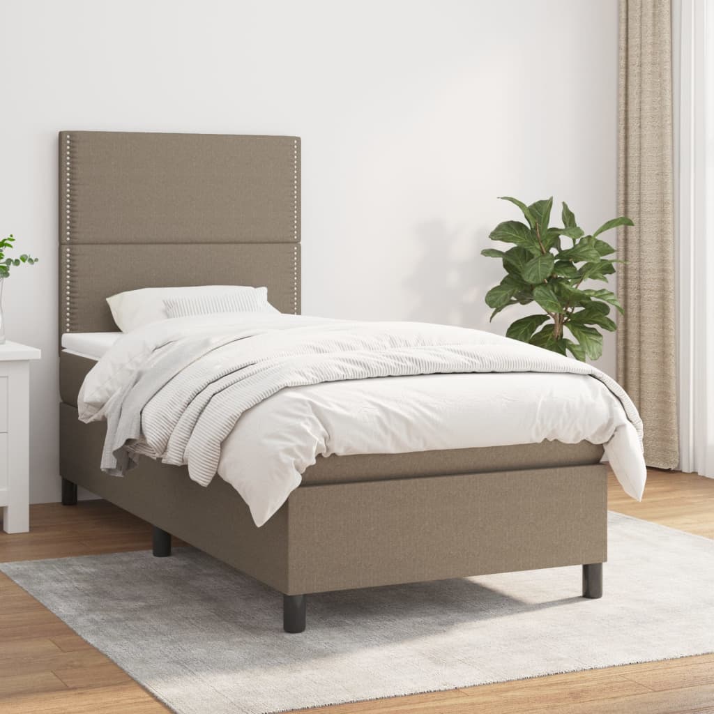 kontinentalseng med madras 90x190 cm stof gråbrun